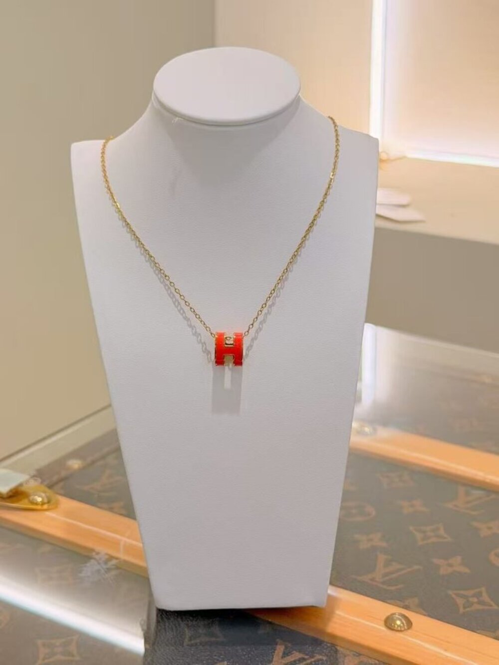 Red Letter H Pendant Necklace Gold Chain Minimalist Initial Charm Jewelry Gift